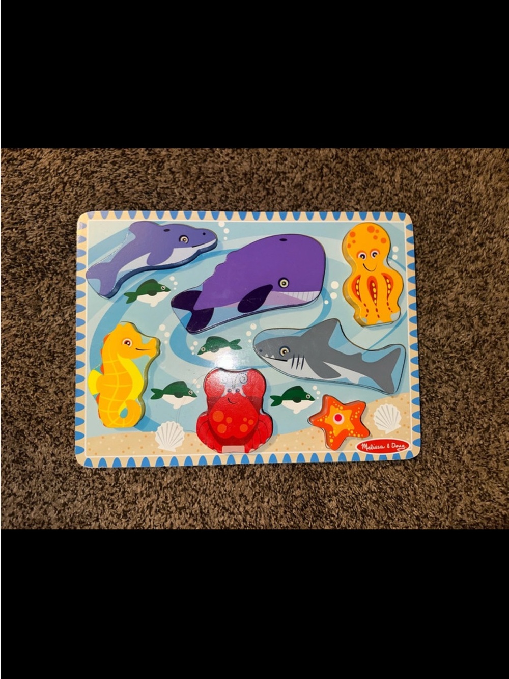 Melissa & Doug Purple Whale & Bright Sea Friends Wooden Peg Puzzle
